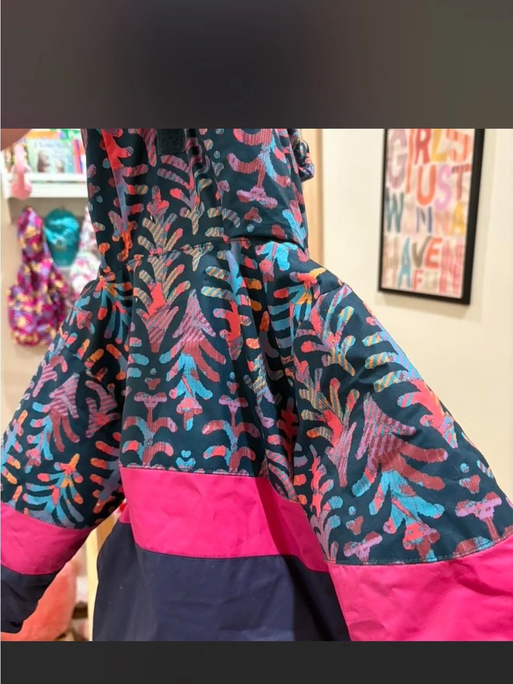 Columbia Girls Navy & Pink Patterned Hooded Puffer Jacket